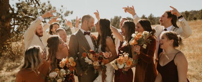 Bridal party photos at Elk Meadow during Evergreen fall wedding at Juniper Lodge & Treehouses.