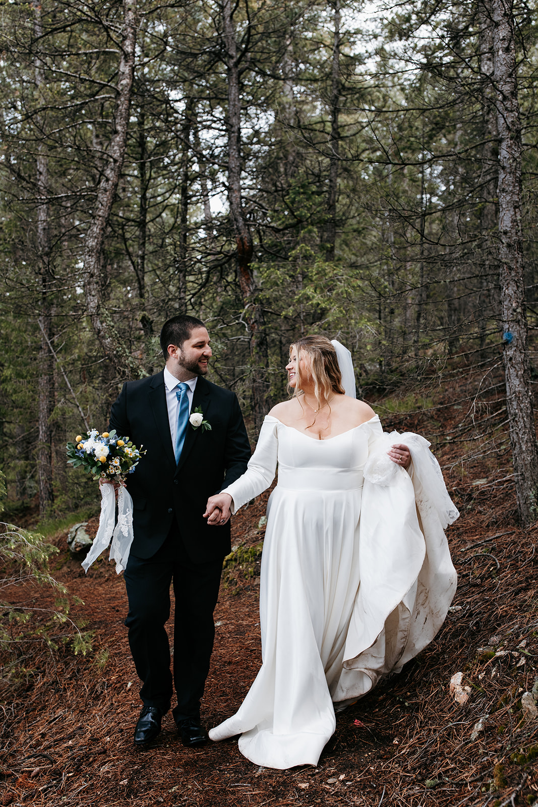 Katie & Scott couple portraits after forest micro wedding Colorado