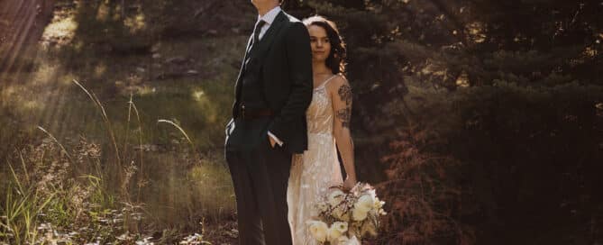 Mia & Conor golden hour photos at Juniper Lodge & Treehouses in Evergreen, Colorado.