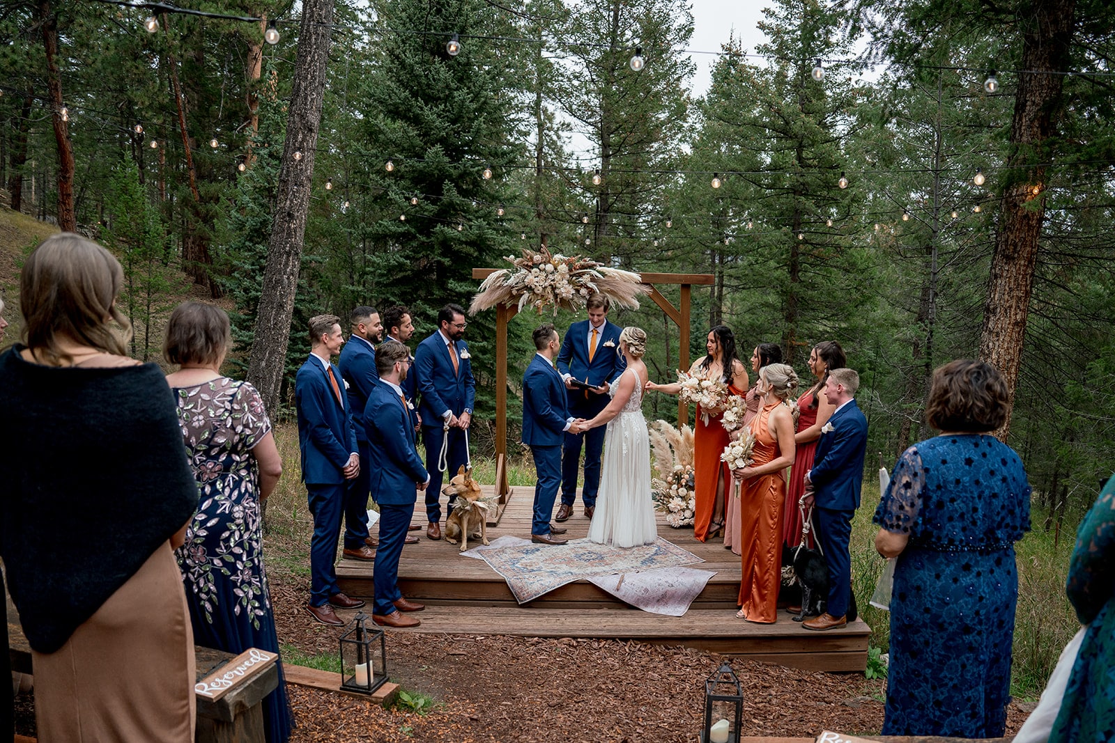 Ceremony during fall mountain wedding at Juniper Lodge & Treehouses