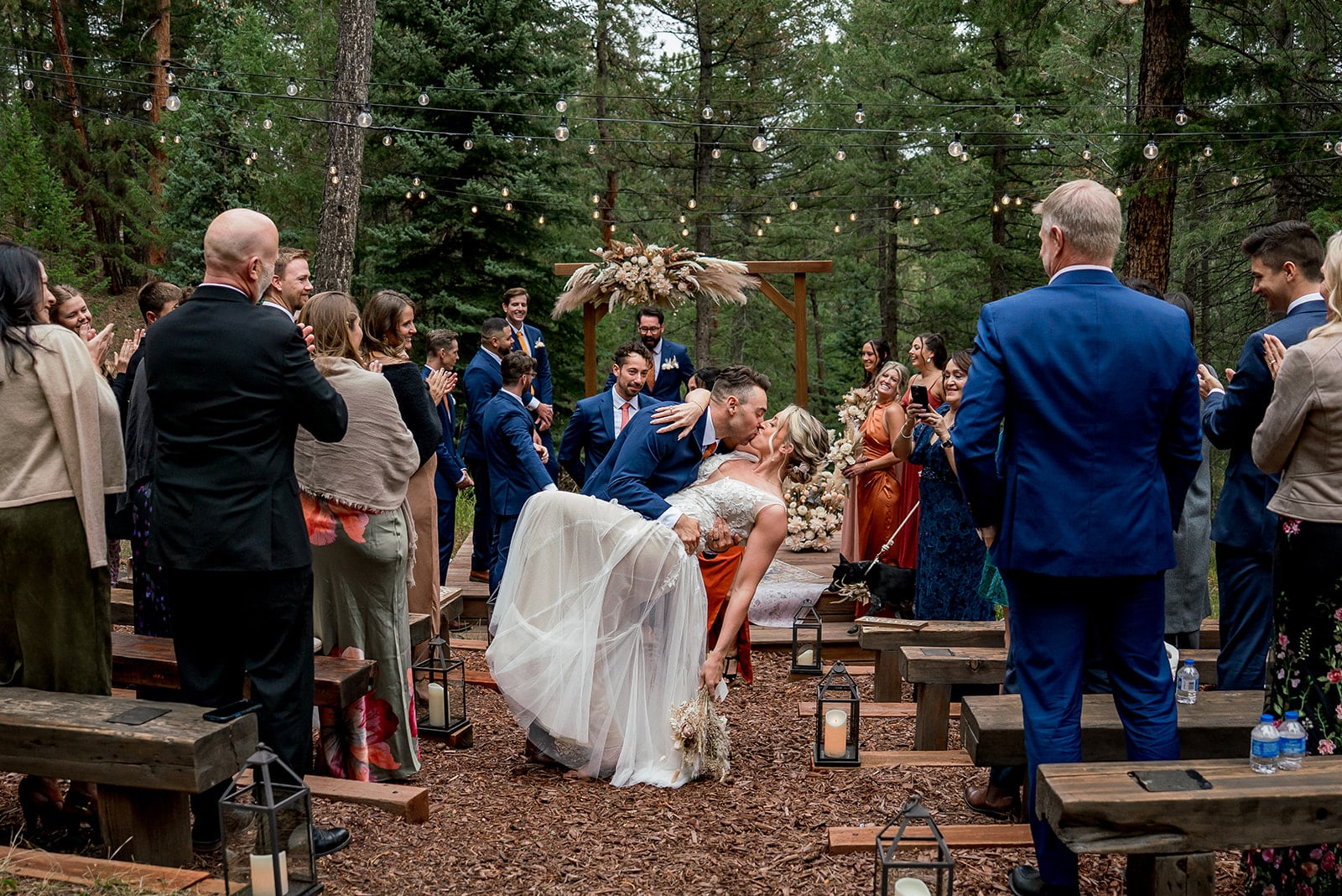 Bride and groom during their fall mountain wedding at Juniper Lodge & Treehouses