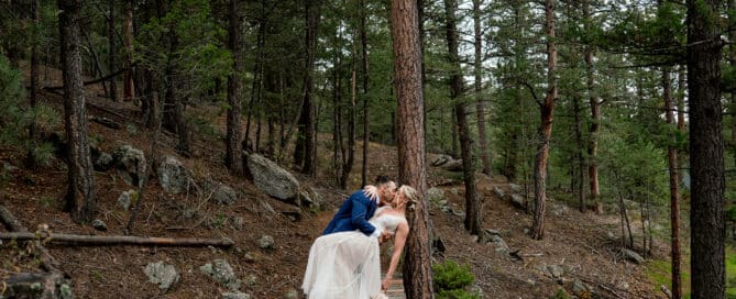 Bride and groom during their fall mountain wedding at Juniper Lodge & Treehouses