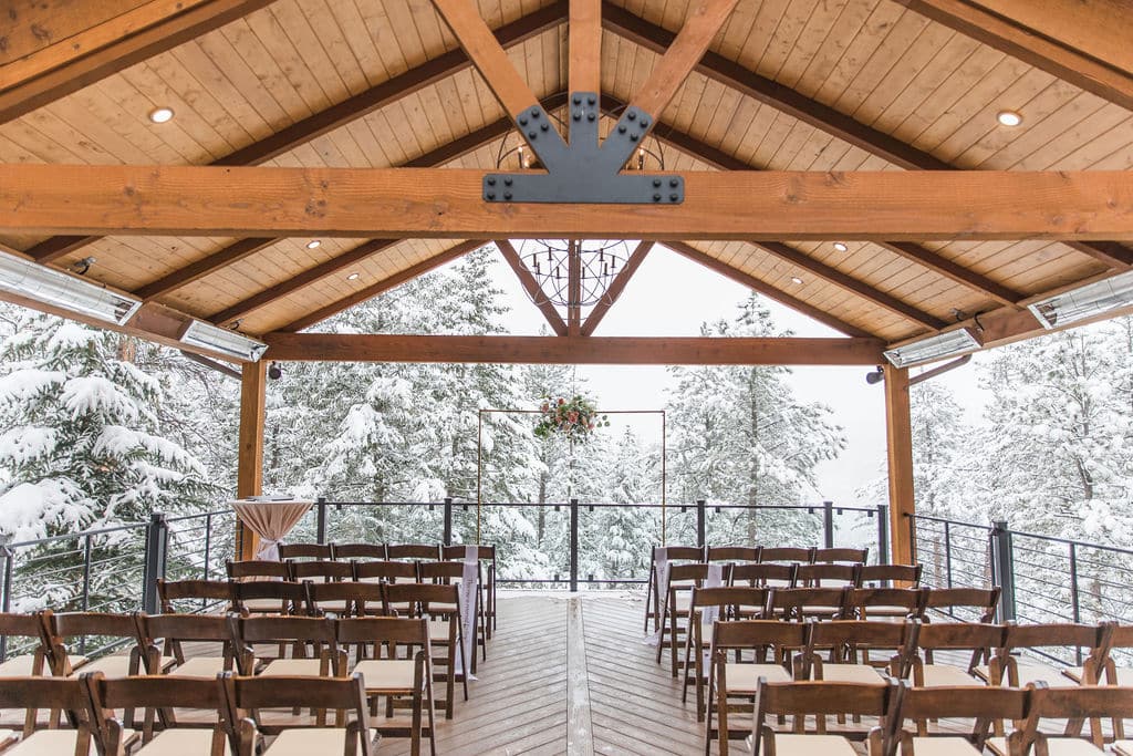 Mountain View Deck at Juniper Lodge & Treehouses on snowy wedding